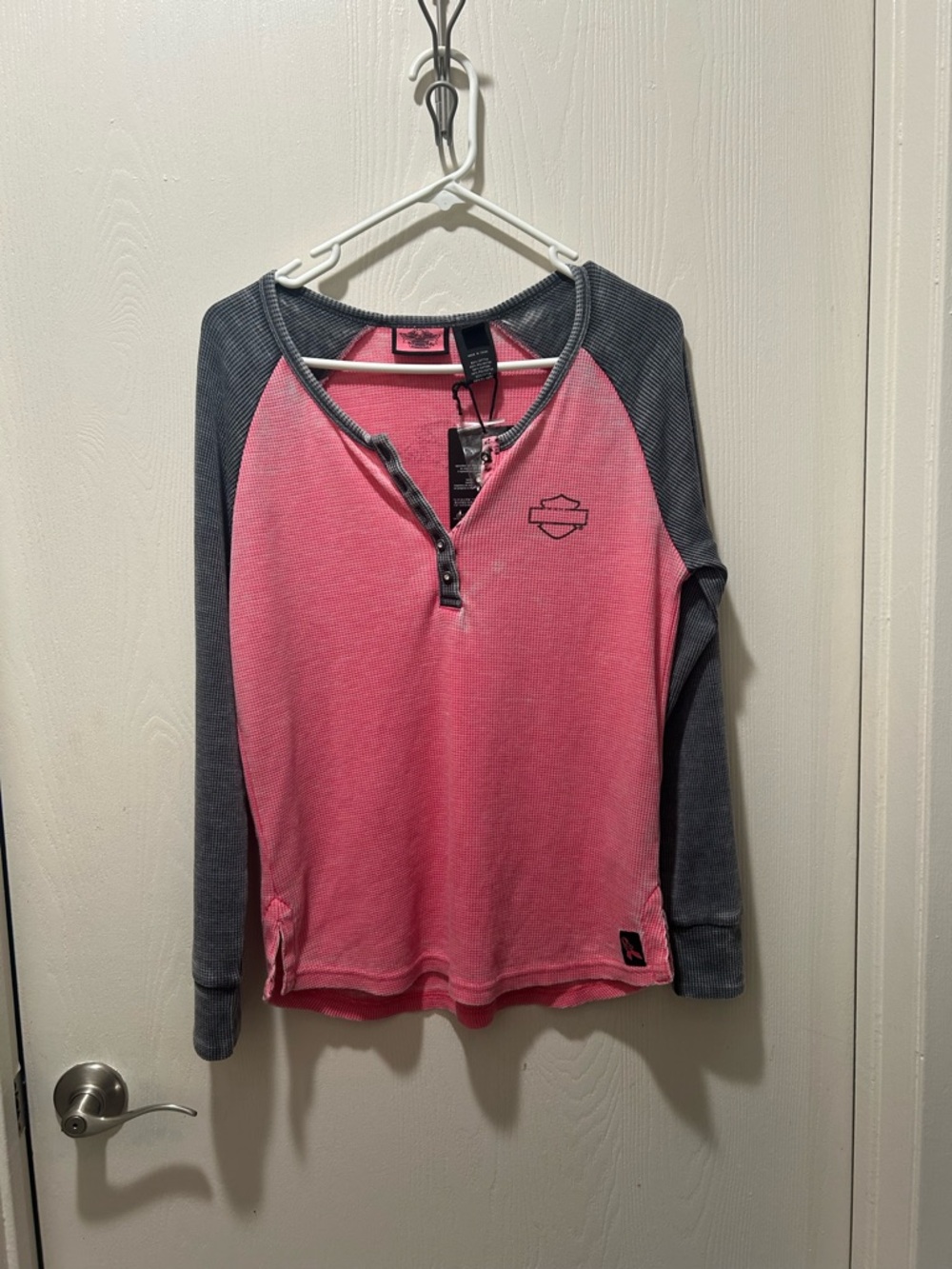 Harley-Davidson Pink and Gray Girls' Long Sleeve Henley